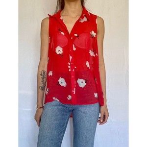 Sheer Floral Red Blouse